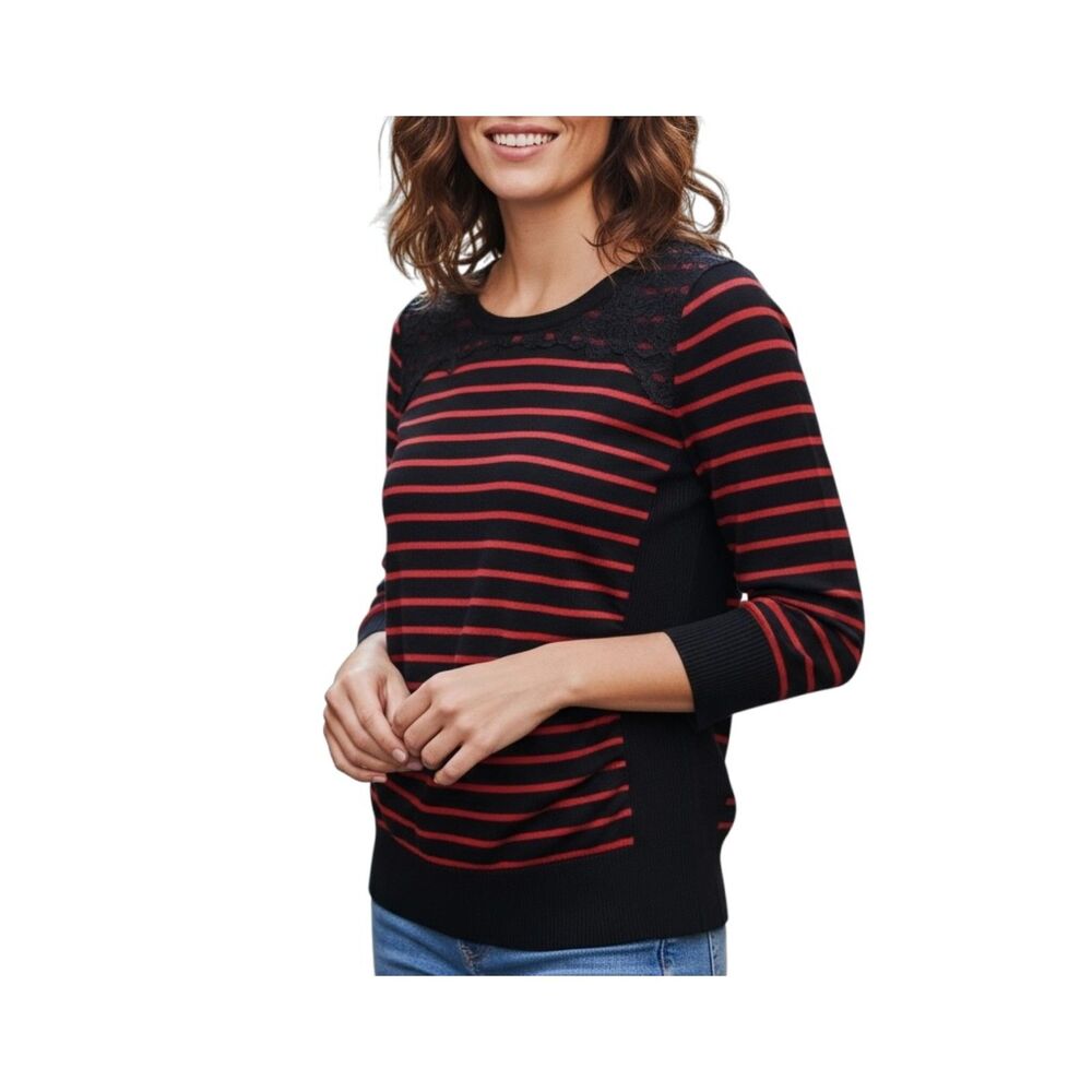 IZ Byer Womenβs Striped Lace Accent Sweater | Size M